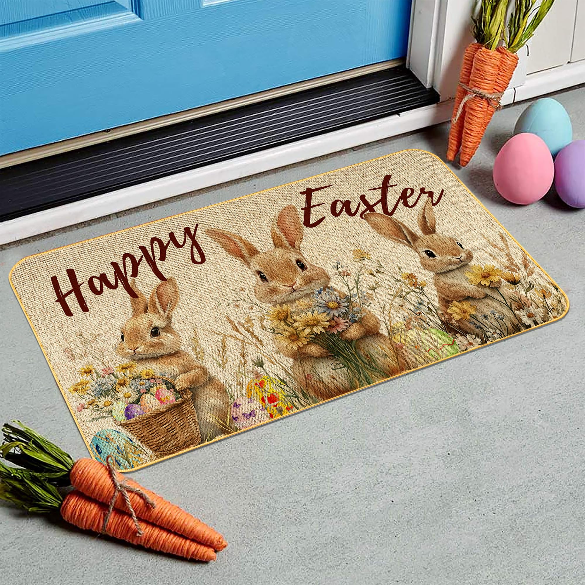 Xumuyin Rabbit Doormat with non-slip backing protects floors in busy entryways.