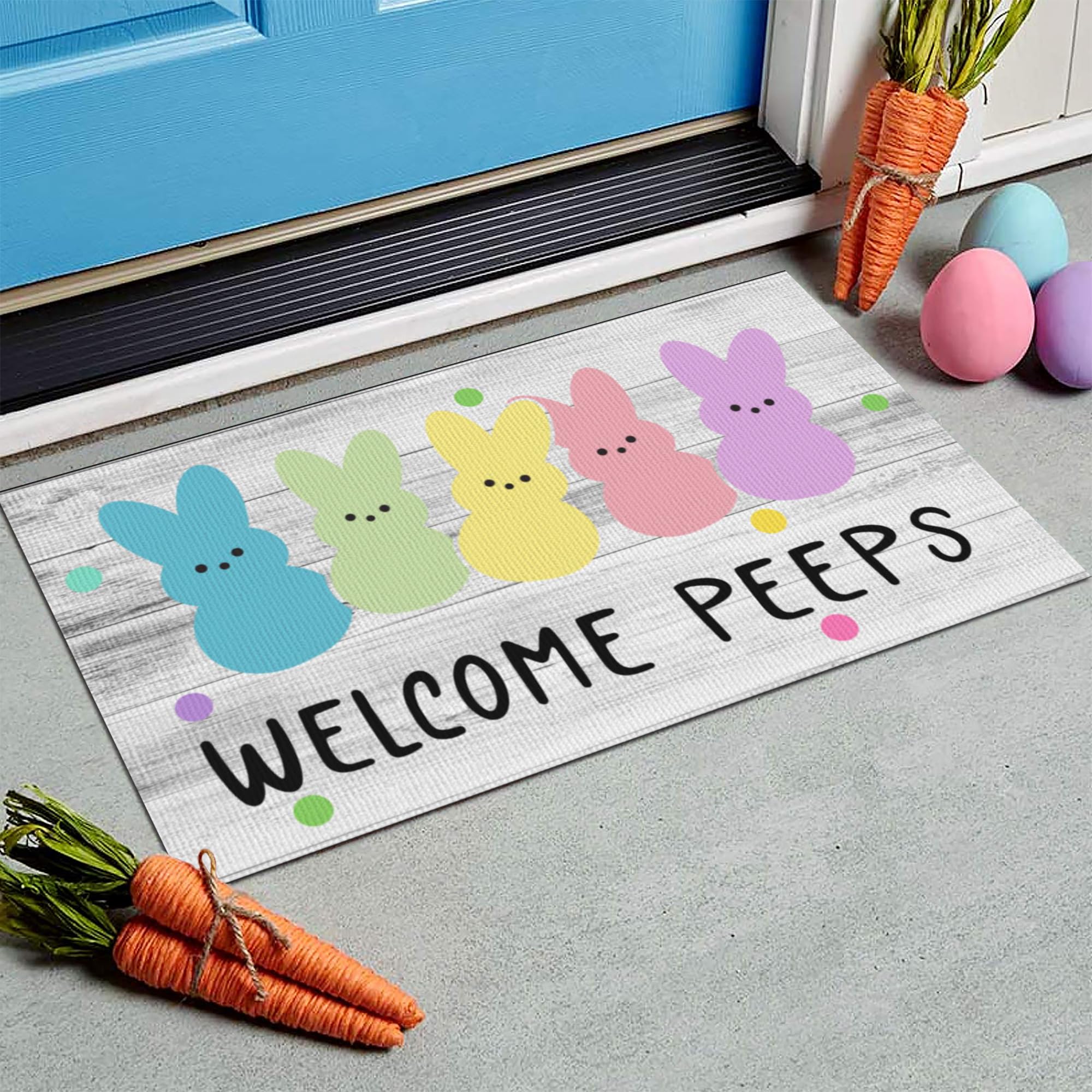 Xumuyin Easter door mat with rabbit silhouette and non-slip backing for indoor/outdoor entry.