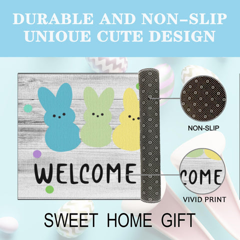 Xumuyin polyester Easter mat highlights dirt-scraping surface for tidy floors.