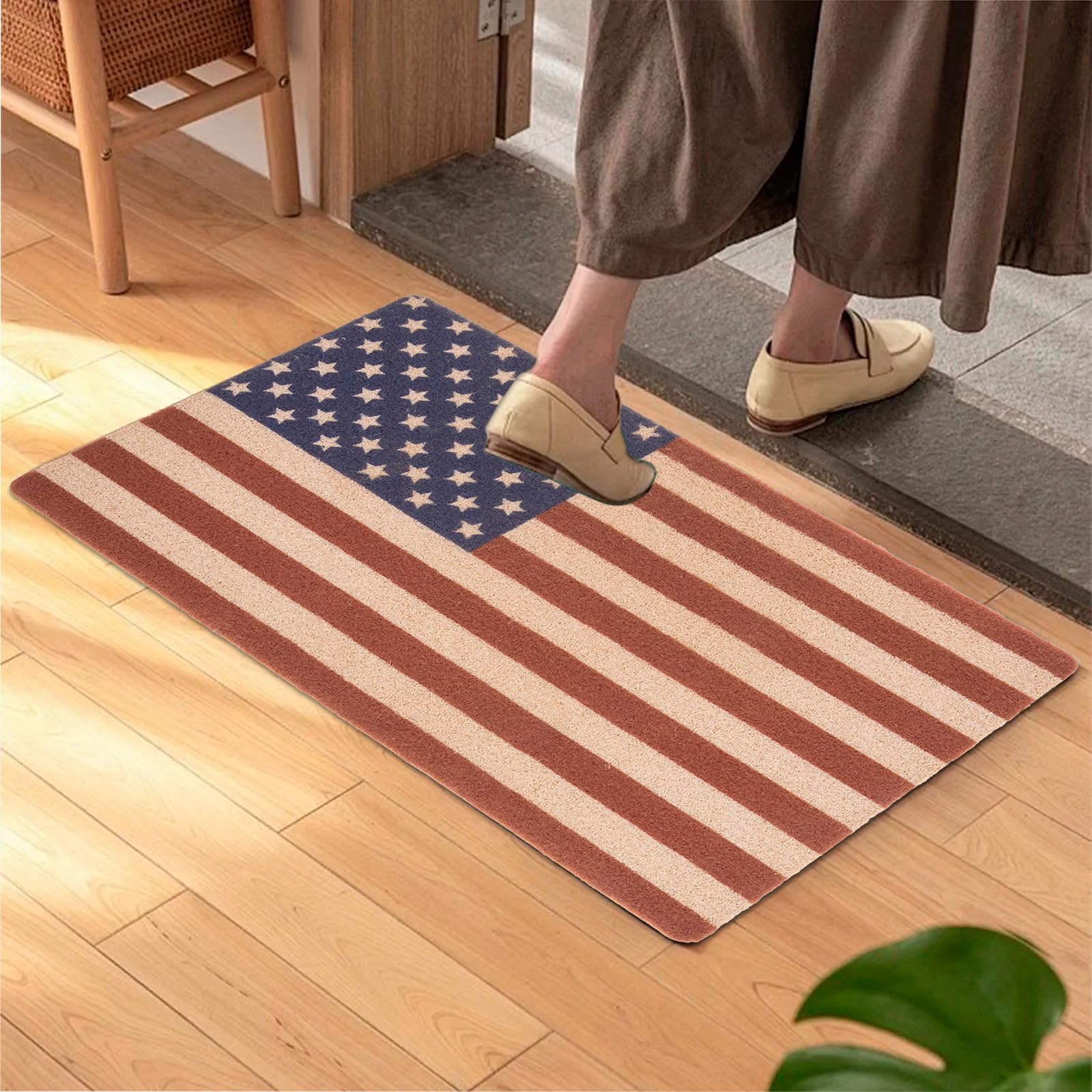 XuoAz 17x29 inch mat shows red white blue colors for festive entry.