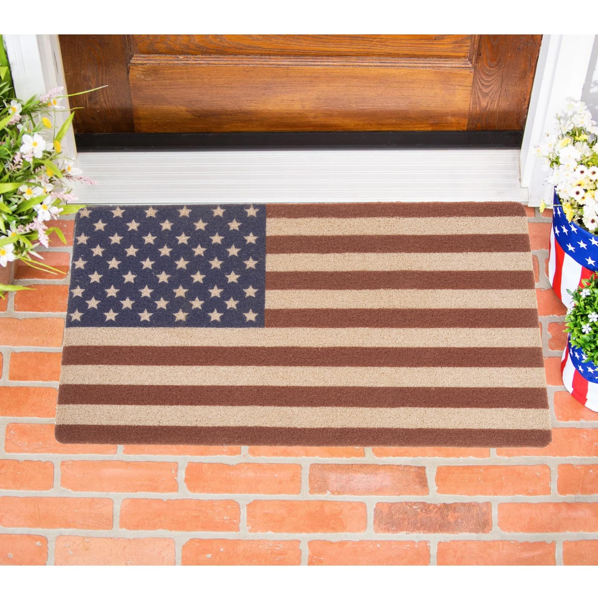 XuoAz 4th of July welcome doormat with flag pattern to invite guests.