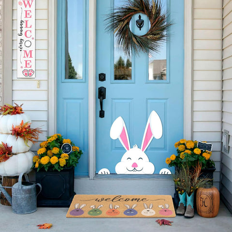 XuoAz Easter door mat front view shows 17x30 inch size for outdoor entry