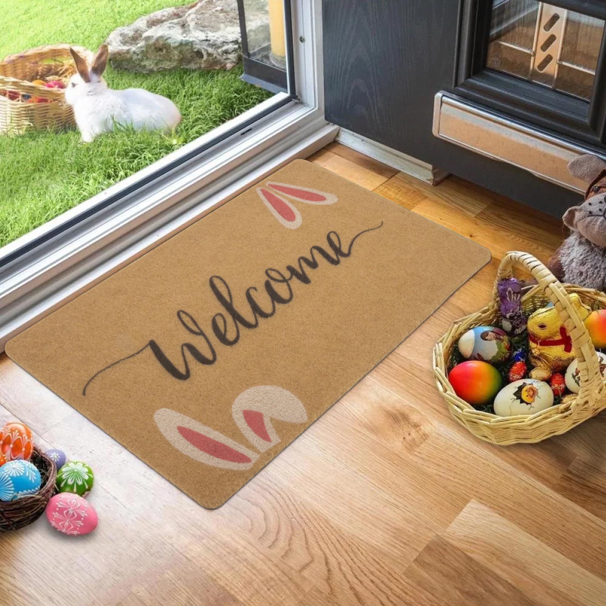 XuoAz Easter doormat sized 17x30 inches fits standard entryways