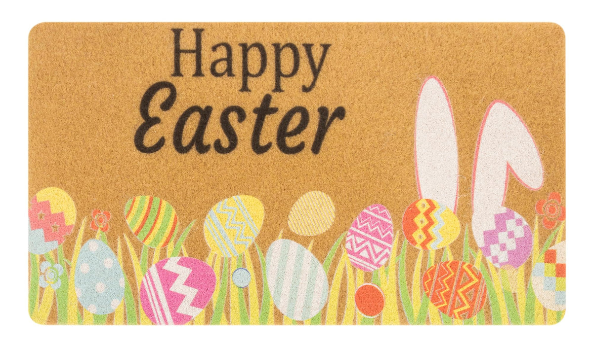 XuoAz Easter doormat with bunny ears welcomes guests outdoors.