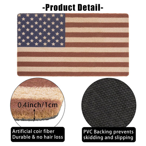 XuoAz patriotic doormat for front porch with non-slip backing.