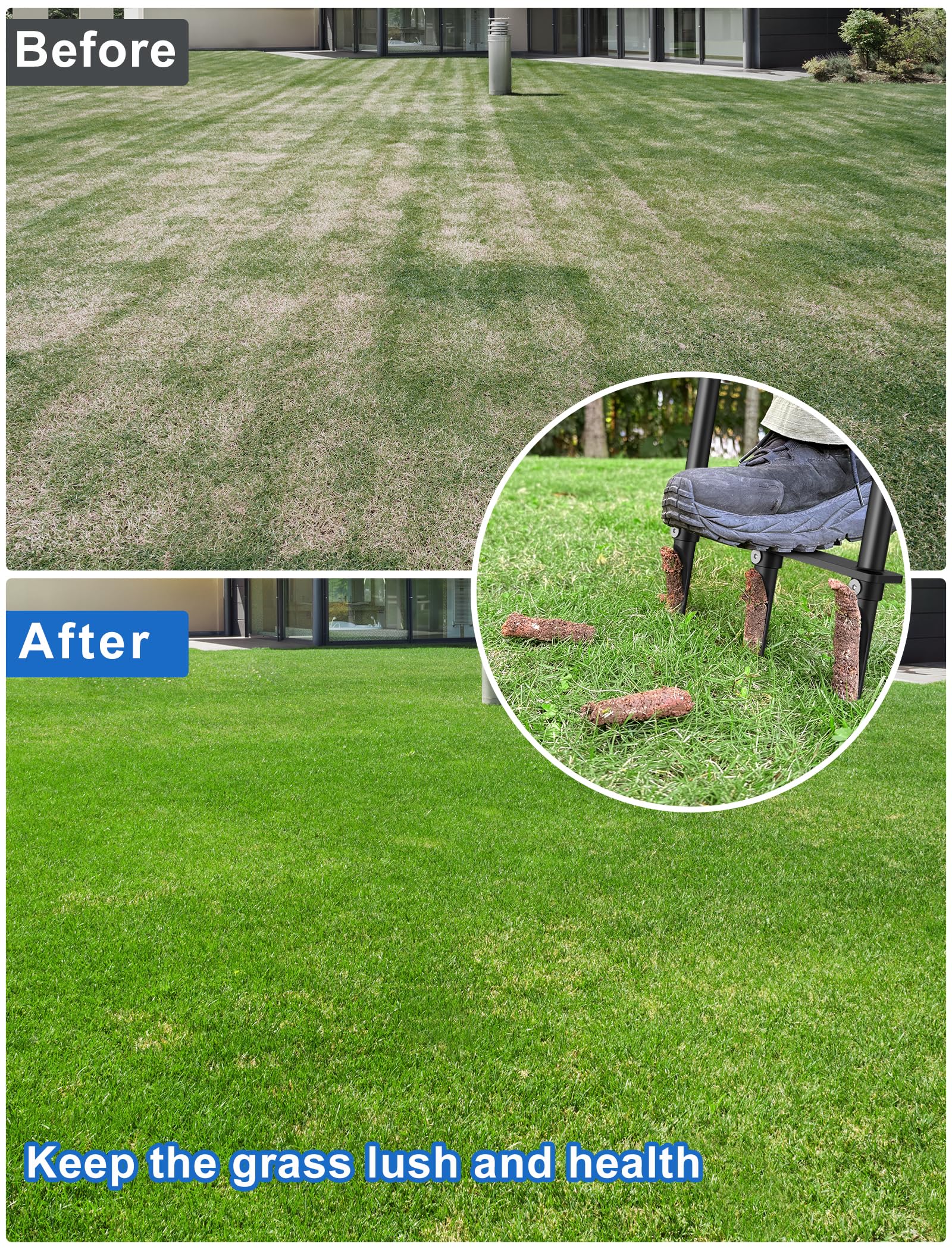 Xuperace 3-tine core aerator works best on moist grass.
