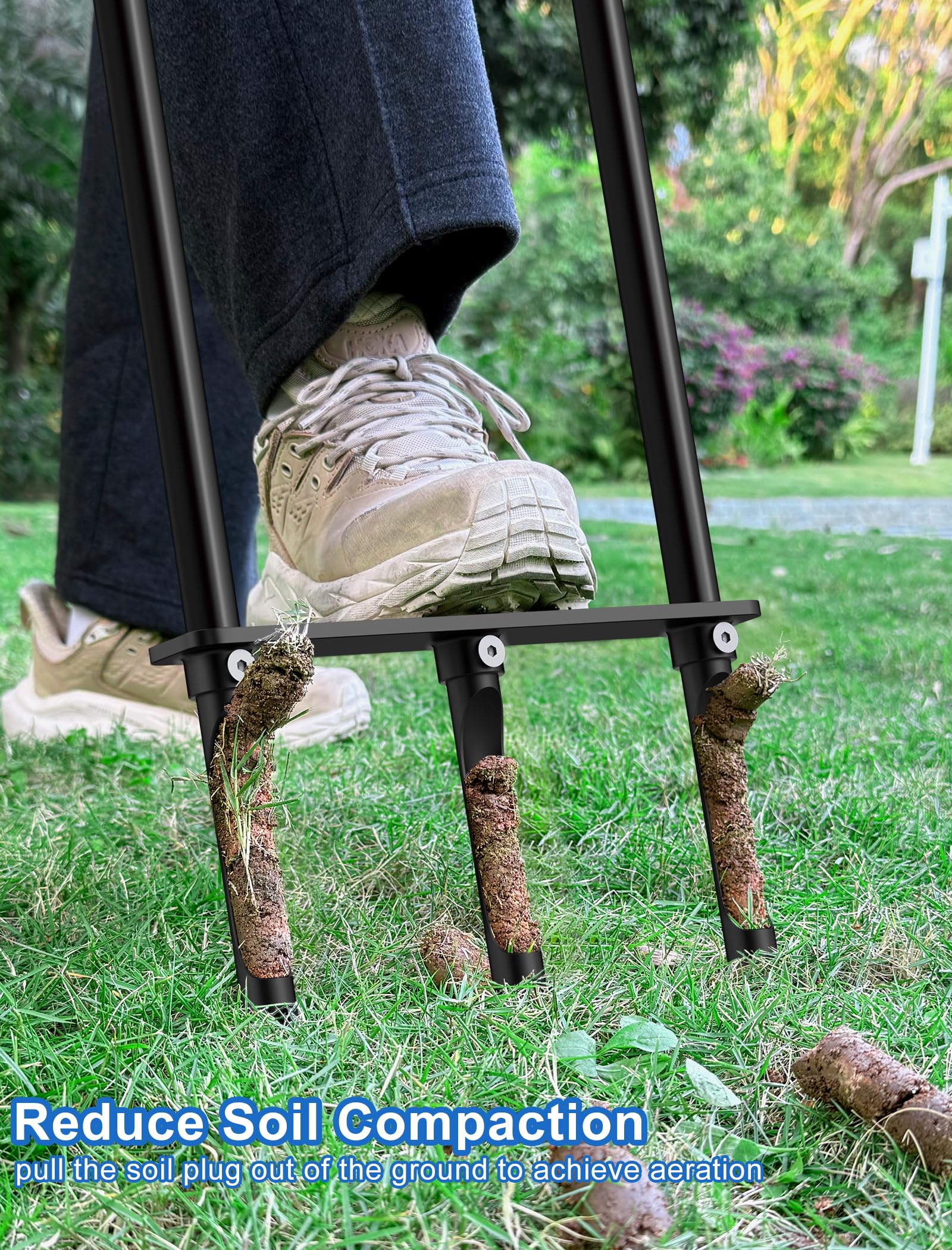 Xuperace side-eject core aerator prevents clogging during soil plug release.
