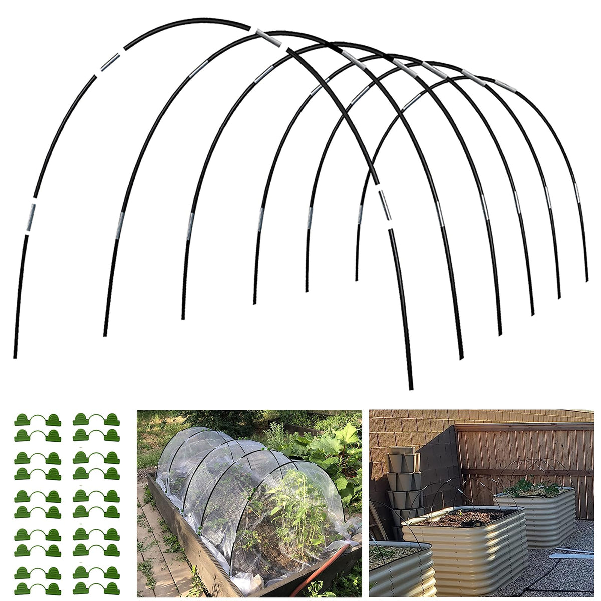 Xuwzenkl garden hoops assembled over raised bed for a grow tunnel