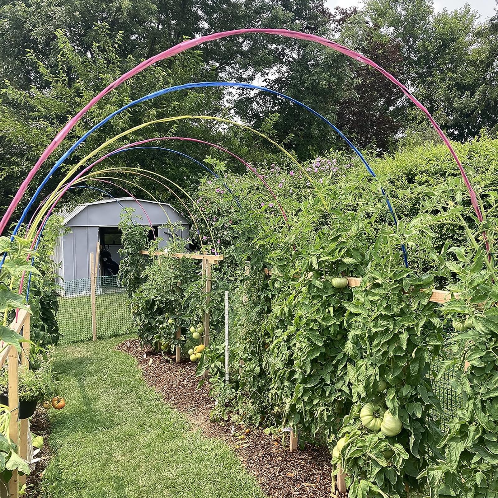 Xuwzenkl garden hoops with metal connectors shows easy setup for DIY greenhouse projects.