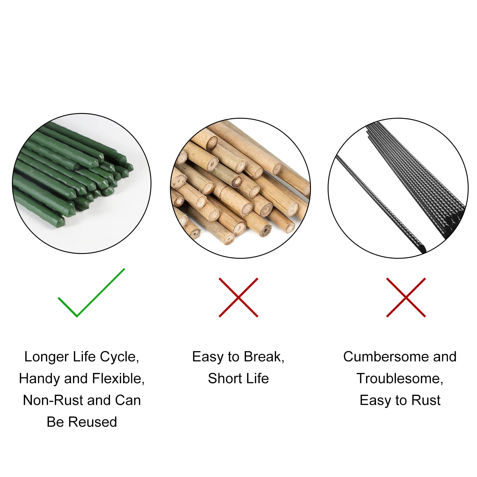 Xuwzenkl pointed-end stake eases ground insertion for secure climbing plants.
