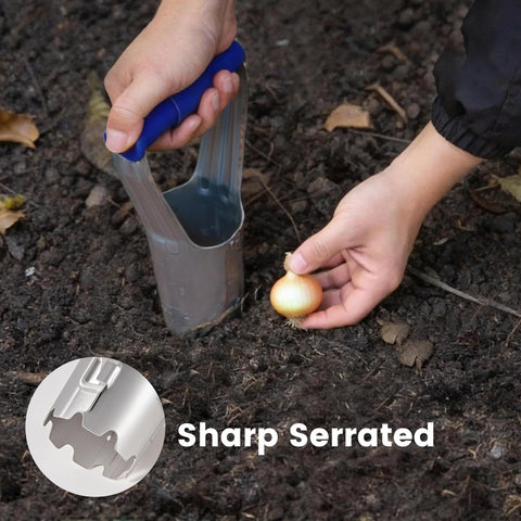XVBITOR bulb planter showing a clear depth scale for uniform planting