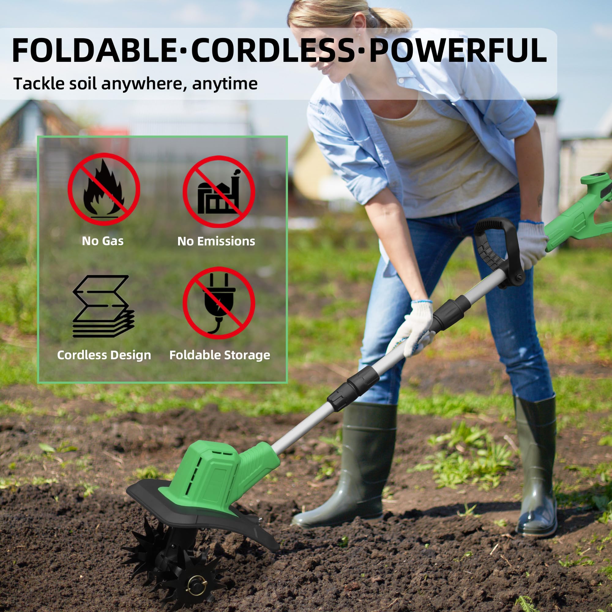 XXCFG tiller shown with 9in width for efficient bed preparation
