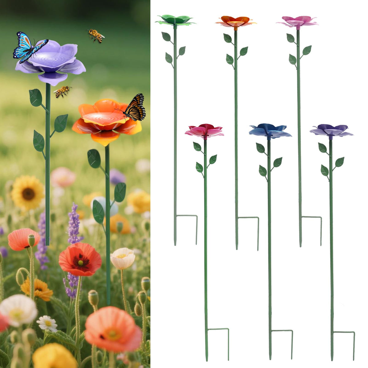XXOUOUG Bee Watering Station with flower design attracts pollinators.
