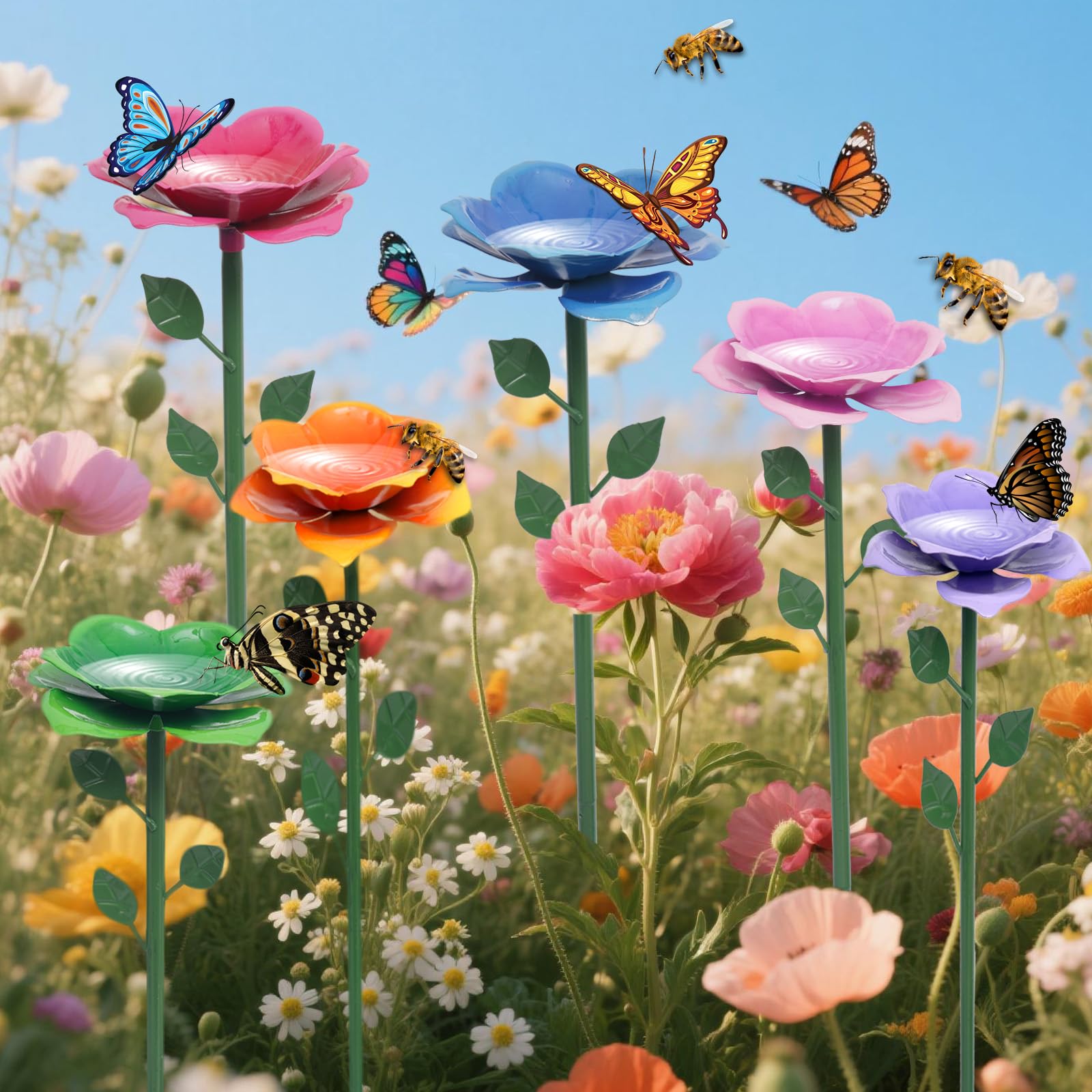 XXOUOUG Metal bee water feeder for outdoor gardens, durable and weather-ready.