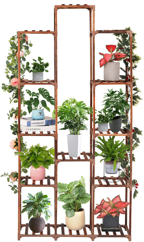 XXXFLOWER 13-tier wood plant stand with space-saving design for indoor gardening.