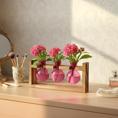 XXXFLOWER 3-bulb glass bulbs being placed on the wooden stand