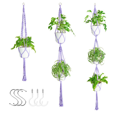 XXXFLOWER 3-pack macrame plant hangers with hooks for stylish space-saving display