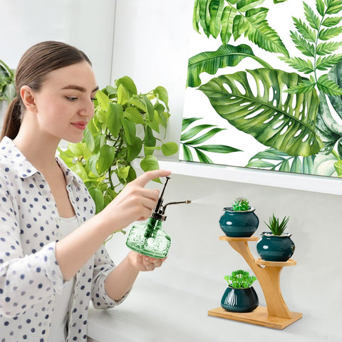 XXXFLOWER Bamboo Plant Stand 3-Tier ladder design saves desk space.