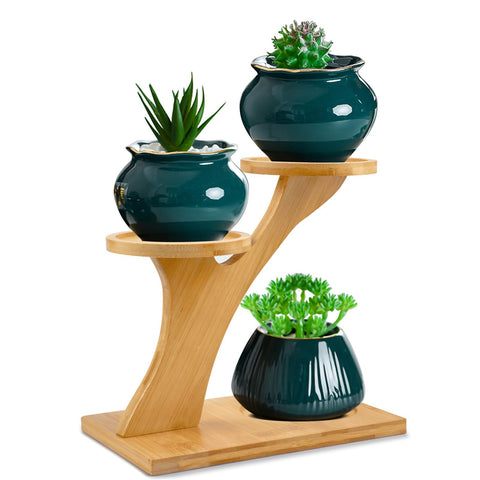 XXXFLOWER Bamboo Plant Stand 3-Tier compact display for small spaces.