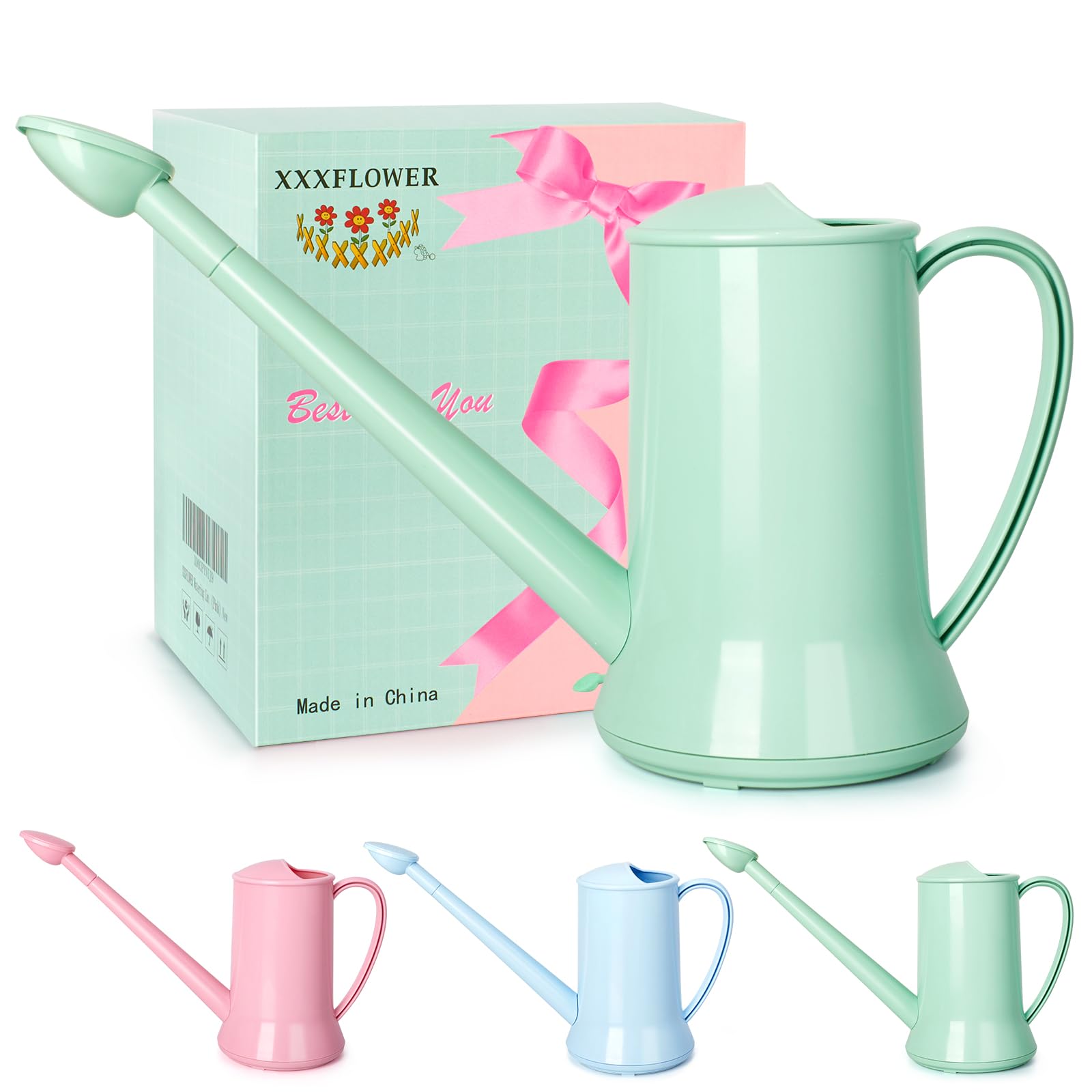 XXXFLOWER half-gallon indoor plant watering can with compact design for easy reach.
