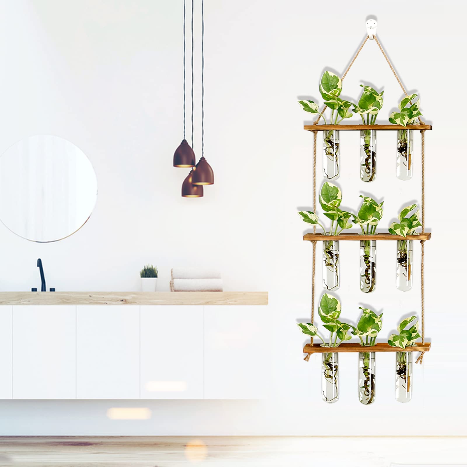 XXXFLOWER natural wood tone and glass tubes create warm modern contrast.