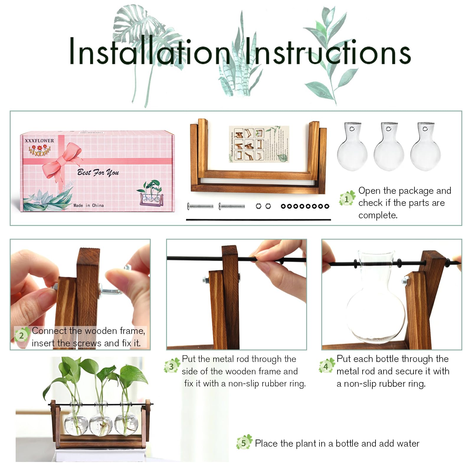 XXXFLOWER retro glass bulbs with natural wood frame create vintage charm.