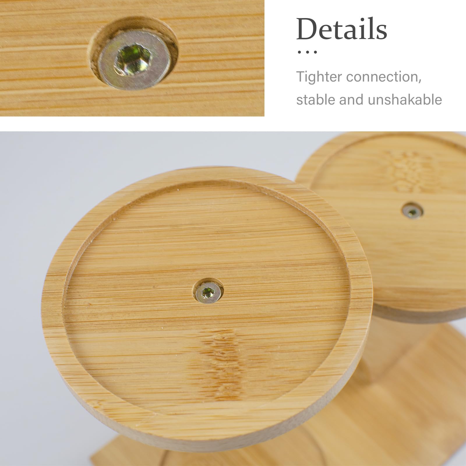 XXXFLOWER Bamboo Plant Stand 3-Tier displays small pots securely on trays.