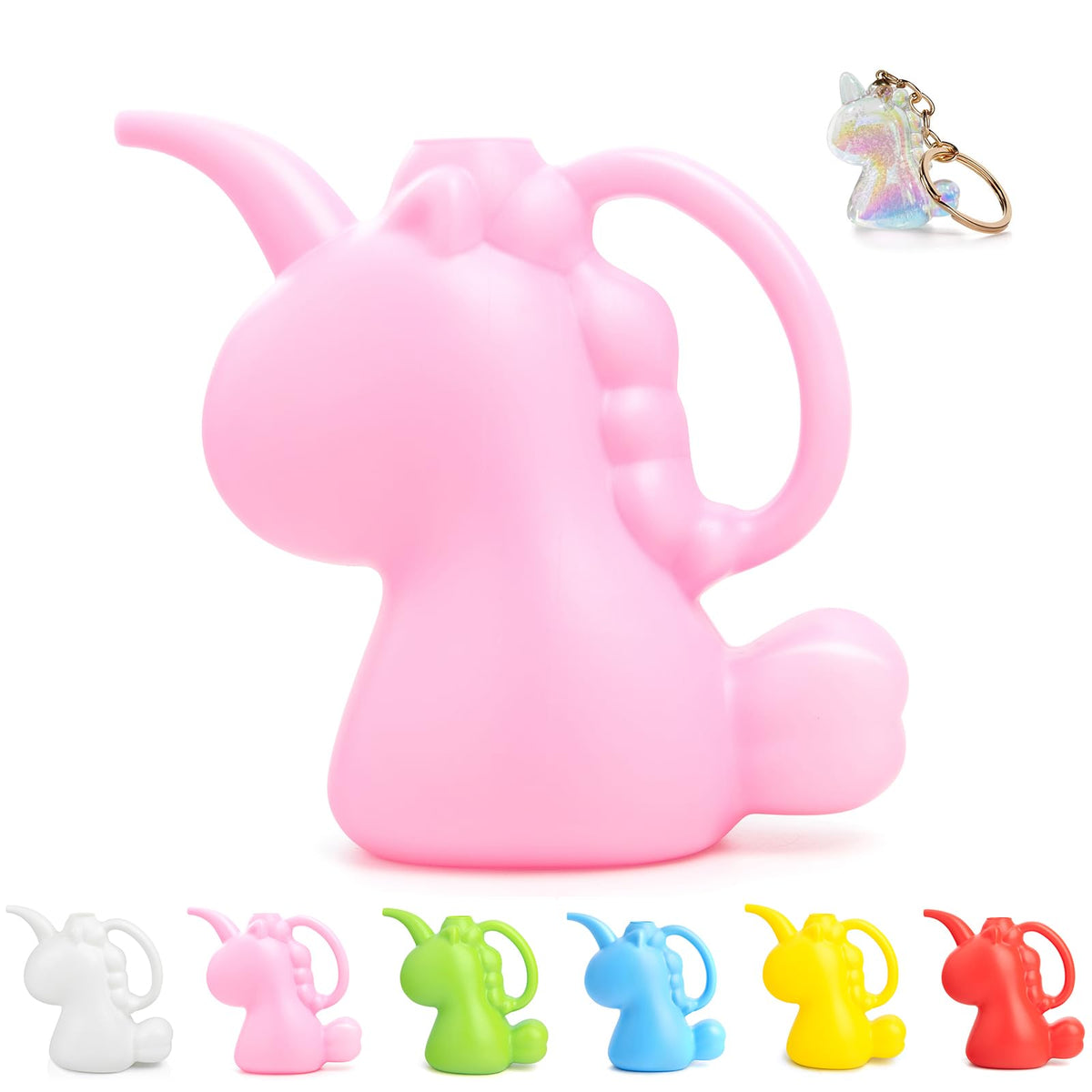 XXXFLOWER Unicorns watering can front view in pink for cheerful kid-friendly gardening.