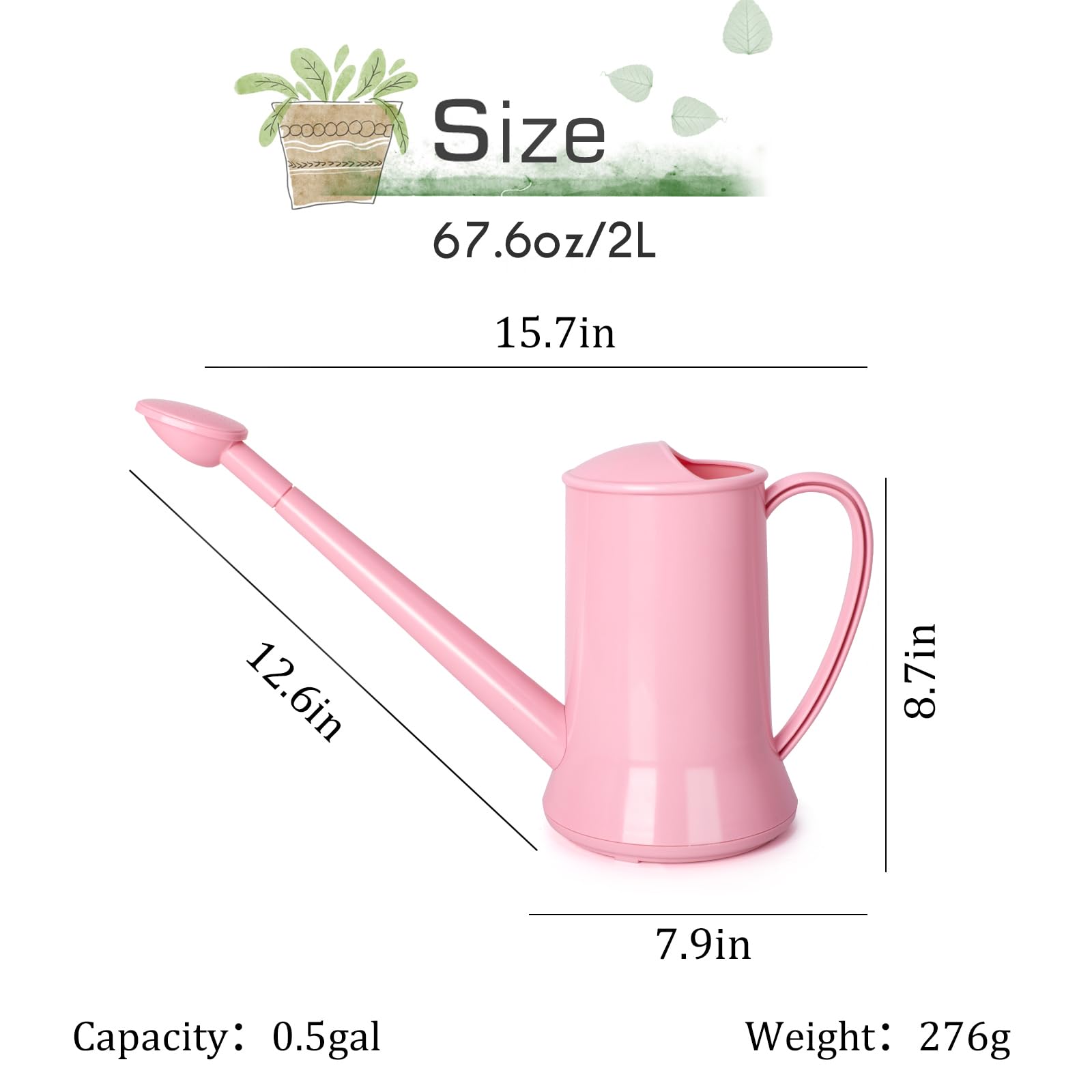 XXXFLOWER pink watering can shows removable nozzle for adjustable stream.