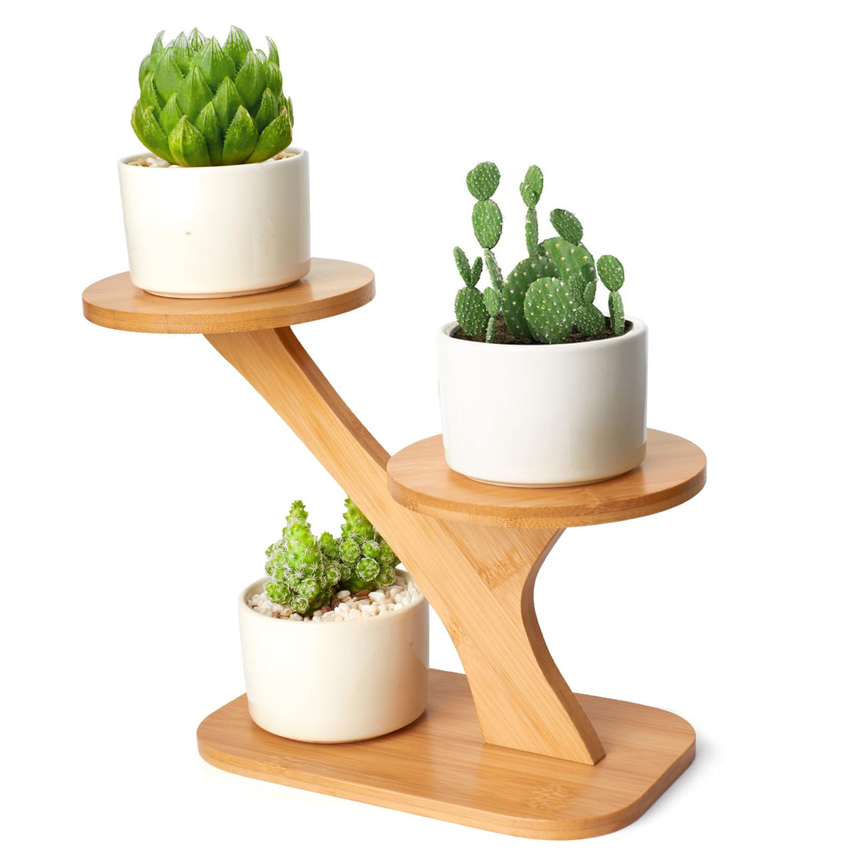 XXXFLOWER wood plant stand three-tier succulent display for compact spaces