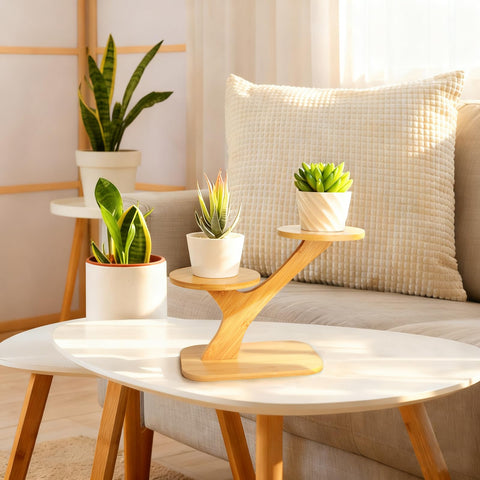 XXXFLOWER sturdy bamboo stand supports small pots and succulents