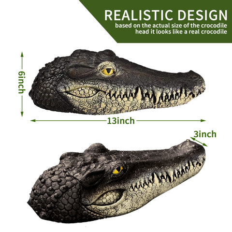 Xxzhiho lifelike alligator head decoy with realistic eyes for pond safety.