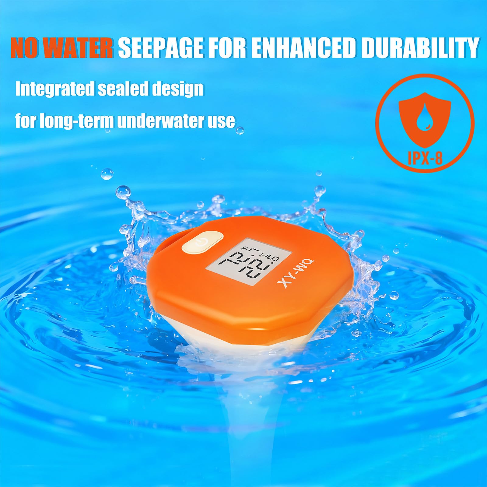 XY-WQ digital pool thermometer large LCD display enables easy at-a-glance readings.