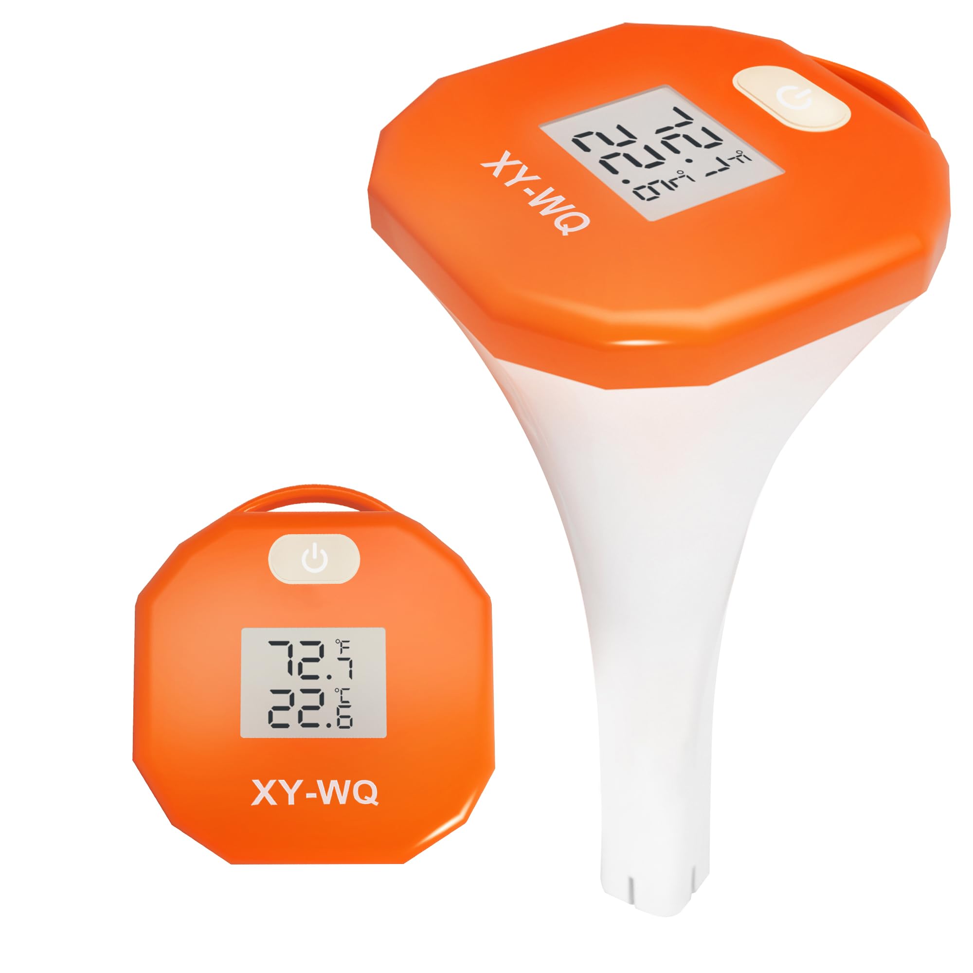 XY-WQ digital pool thermometer with safety rope secures to ladder for safer pool use.