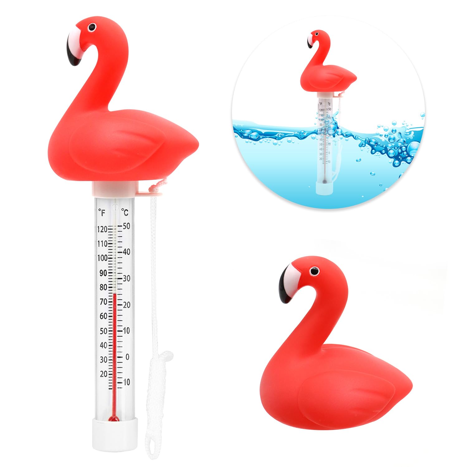 XY-WQ Flamingo thermometer with rope tether to prevent loss.