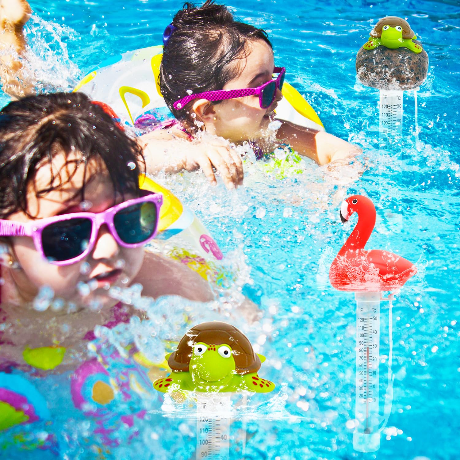 XY-WQ Outdoor pool thermometer with flamingo design for yard use.