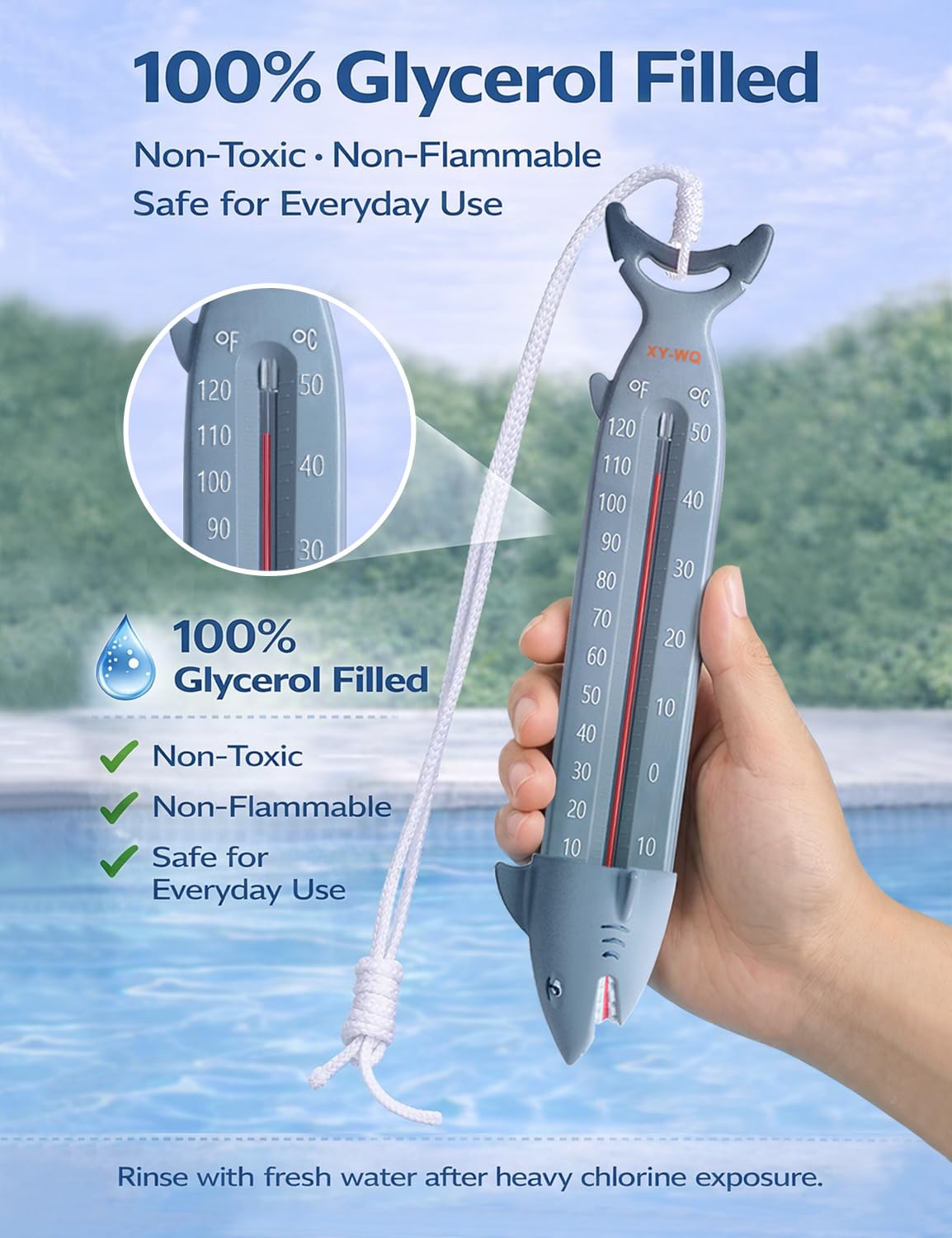 XY-WQ tether keeps the thermometer secured to prevent drifting in water.
