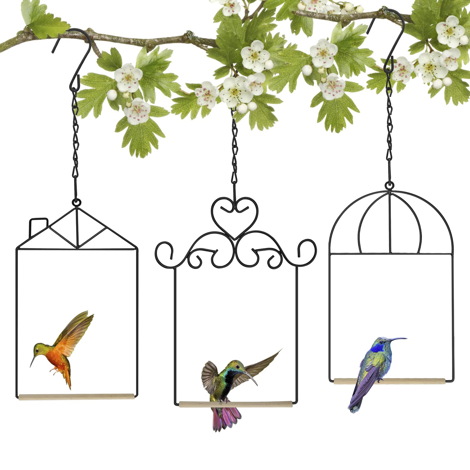 XYADX 3PK metal frame hummingbird swings black can attract nearby birds.