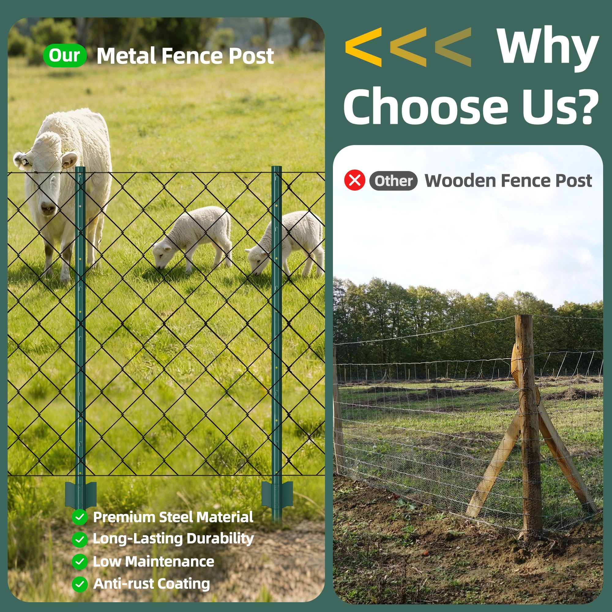 XYADX garden post suited for secure wire fencing along borders.