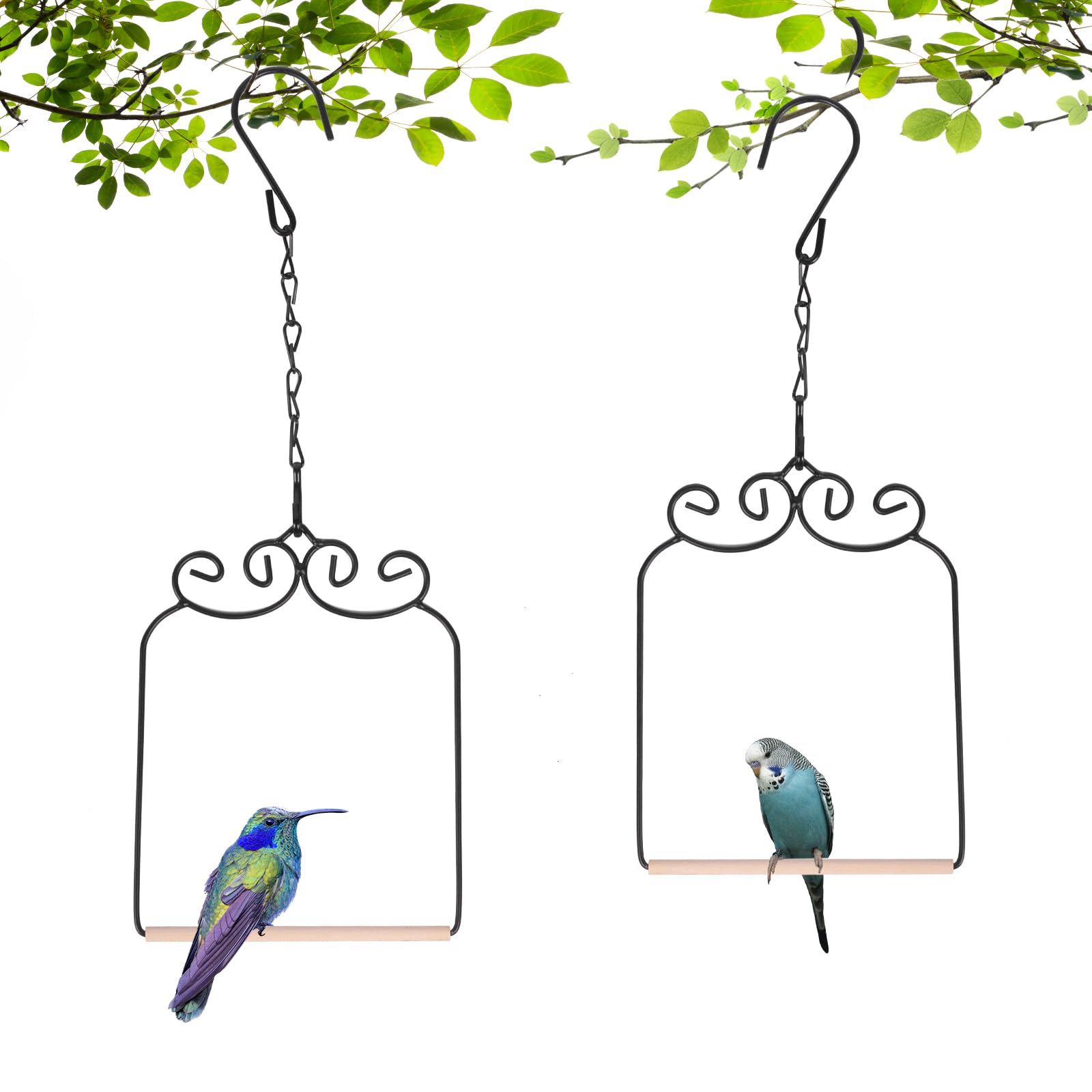 XYADX hummingbird swing with metal frame and wooden dowel attracts visiting hummingbirds.