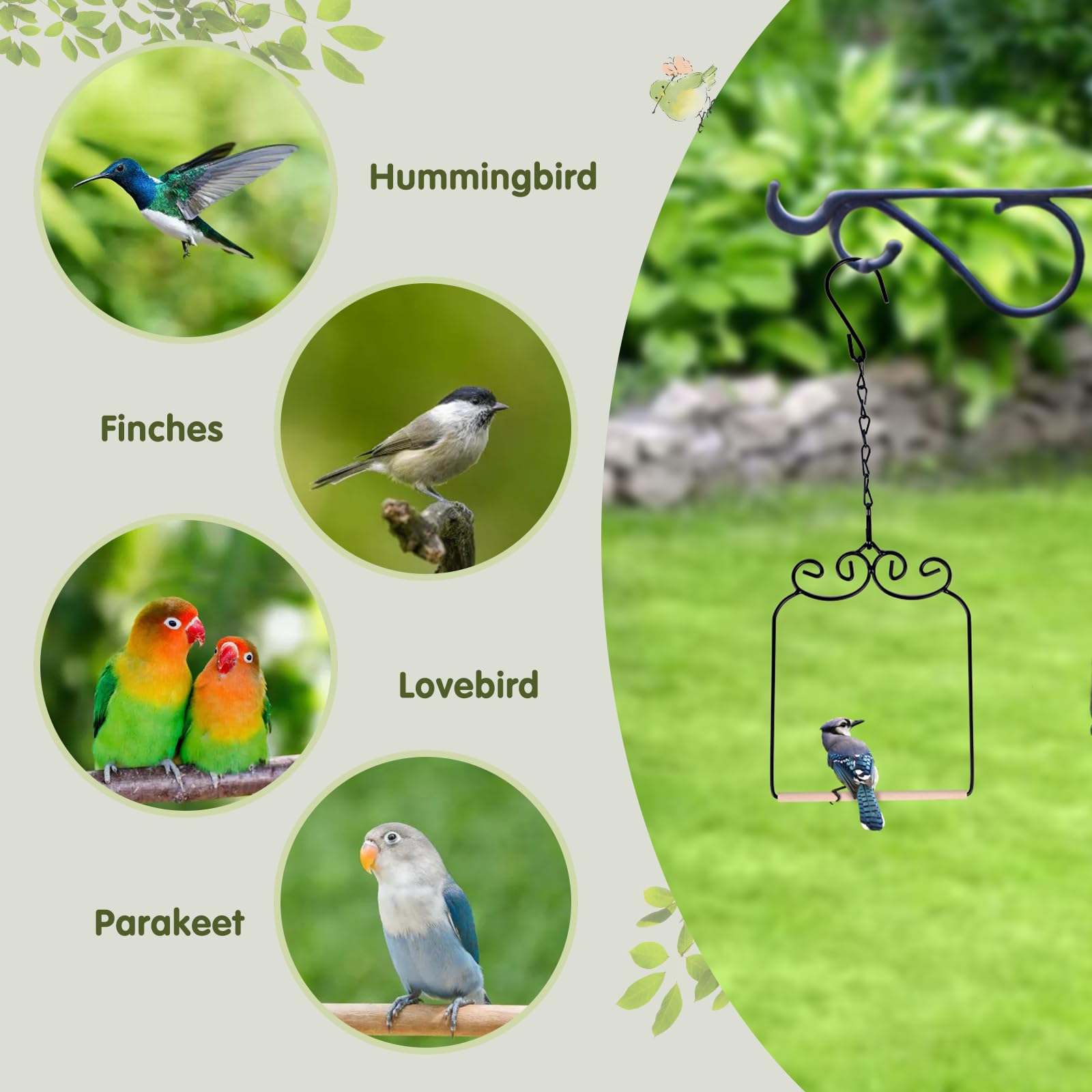 XYADX hummingbird swing mounted on window side decor invites nearby birds.