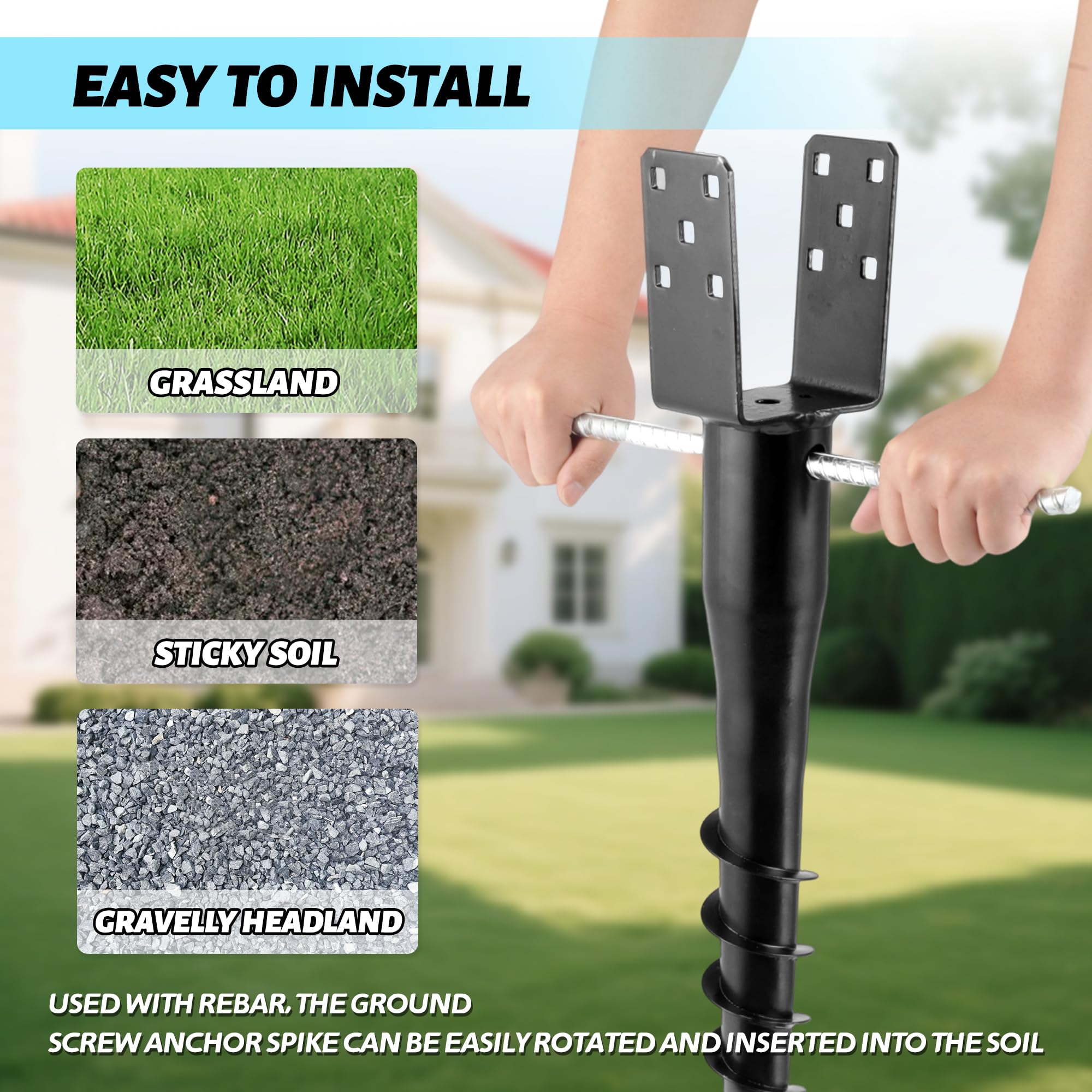 XYADX No Dig Ground Anchor and rebar tool in use for quick soil installation.