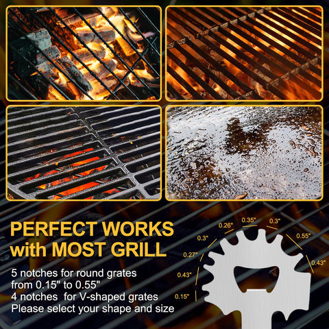 XYK 11-groove scraper fits most grill grates for thorough cleaning.