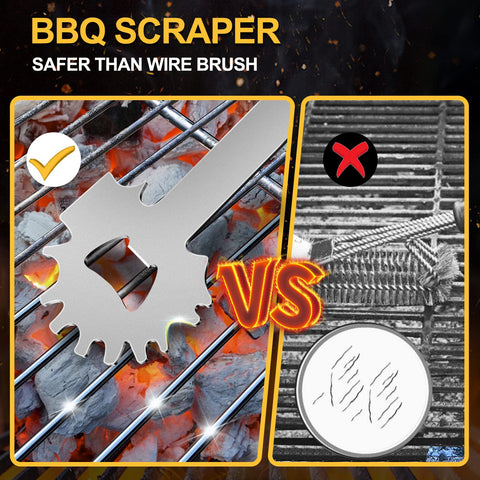 XYK grill scraper includes bottle opener for convenient outdoors use.