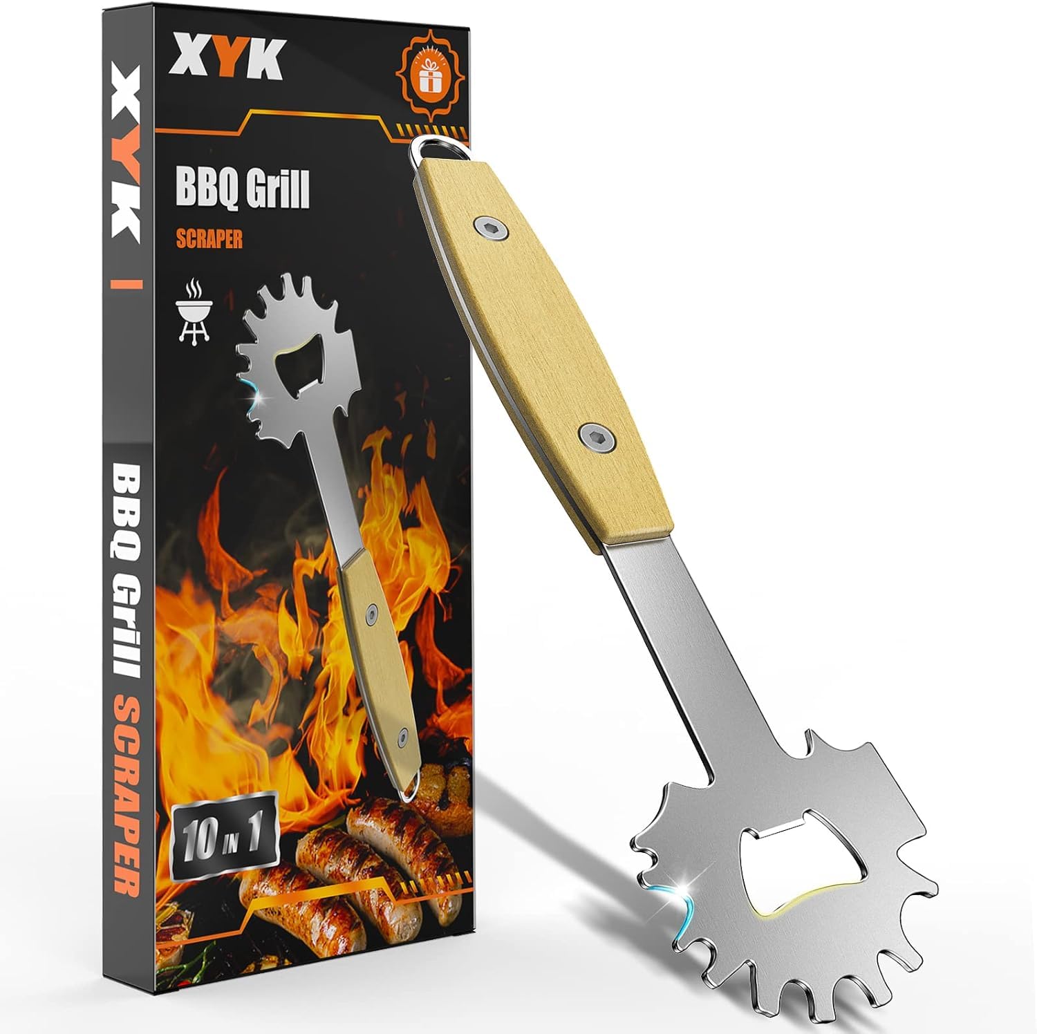 XYK bristlefree grill scraper design for safer cleaning of grill grates.