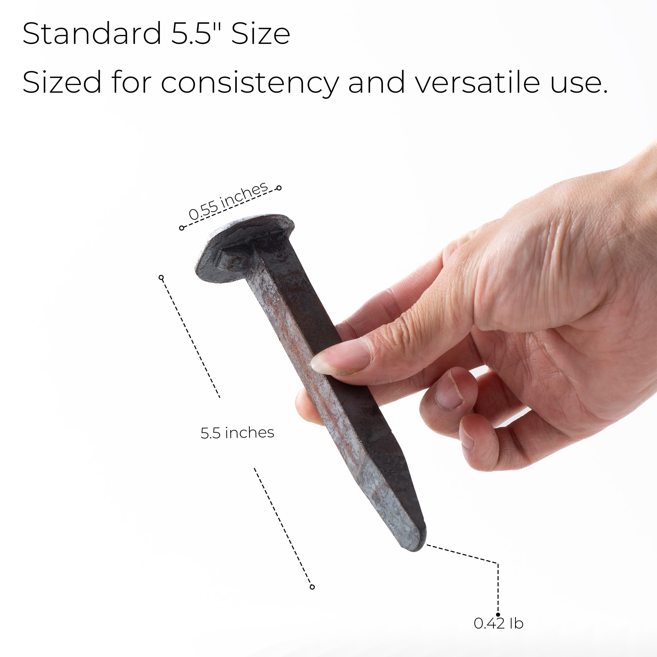 Xylarnoveth railroad spikes for forging practice, balanced for shaping tasks.