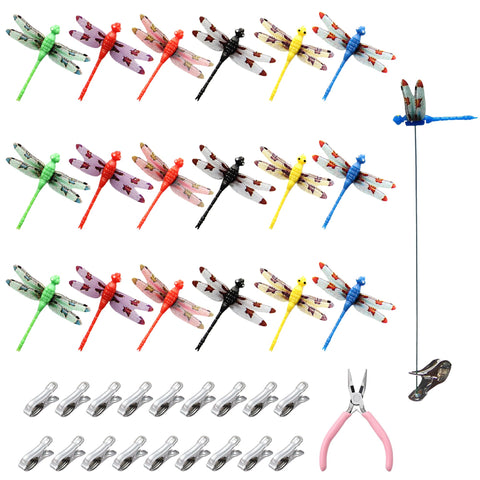 Xyntara Dragonfly Clip 18-pcs set shown for outdoor decor and deterrence possibilities.
