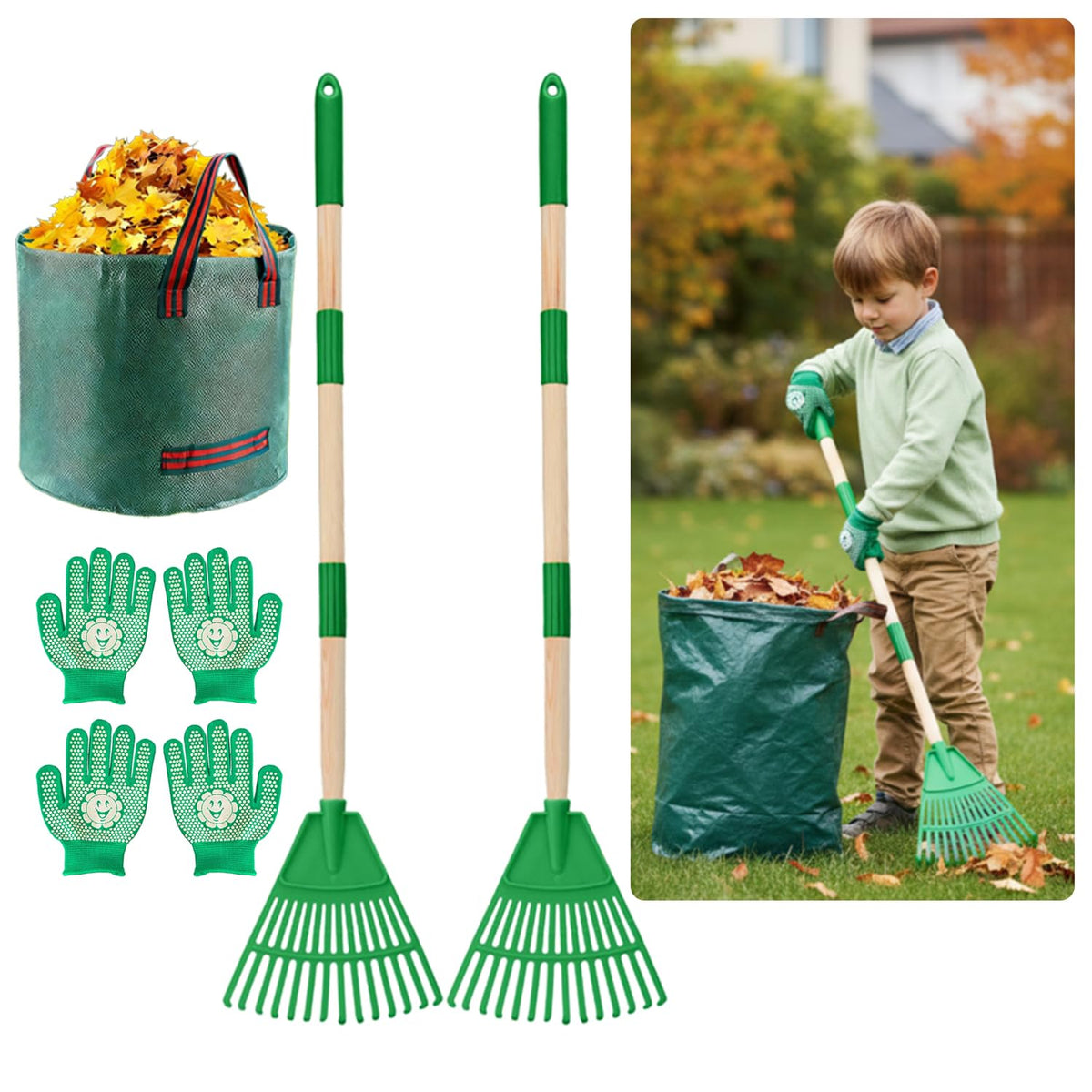 Xynzanic kids leaf rake adjustable 28-34 inch for growing children