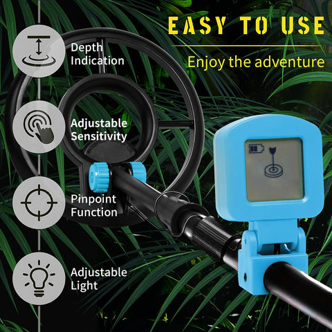 Xynzzeu kids detector package contents including shovel, bag, rake, battery, and manual.