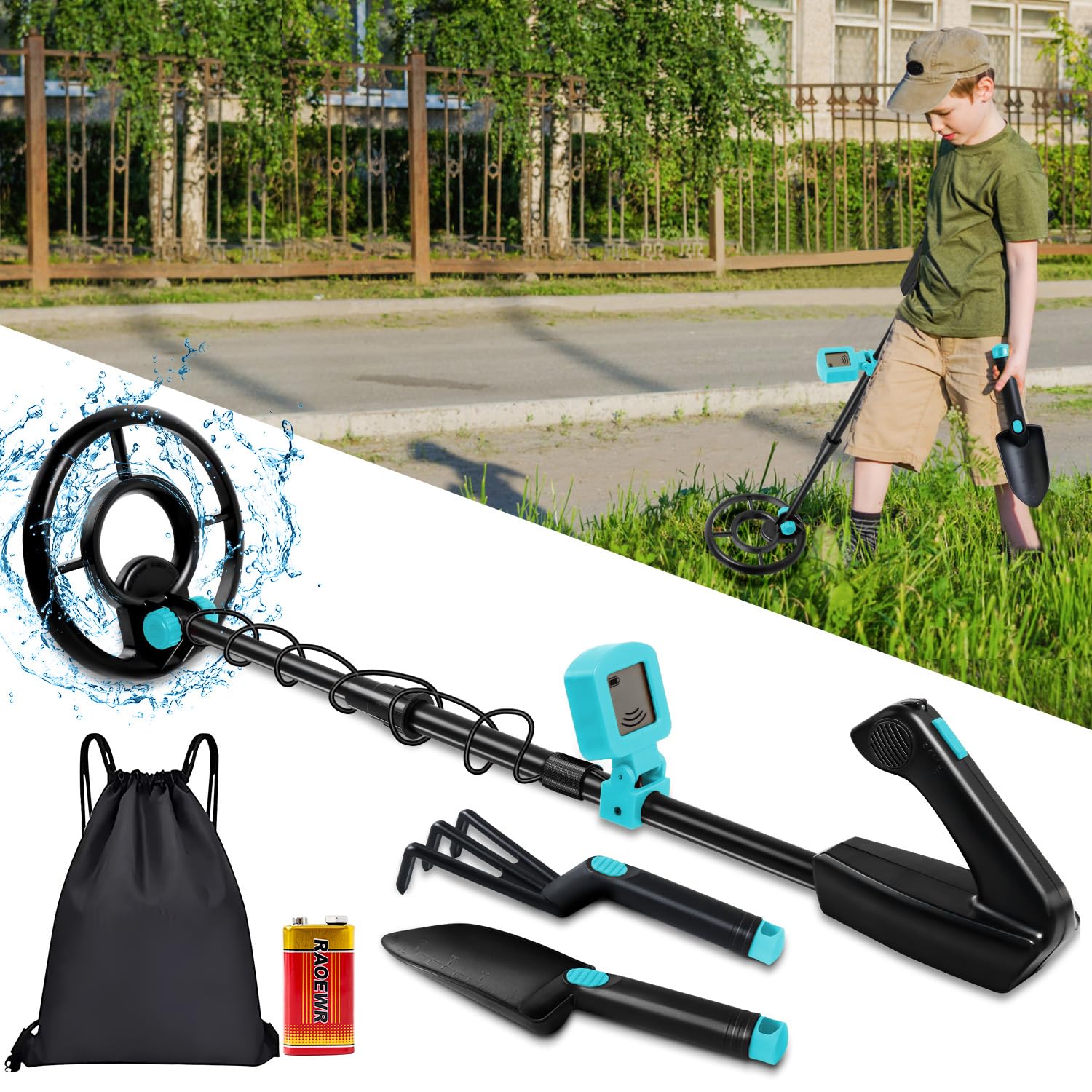 Xynzzeu Kids Metal Detector with waterproof LCD display for outdoor treasure hunts.